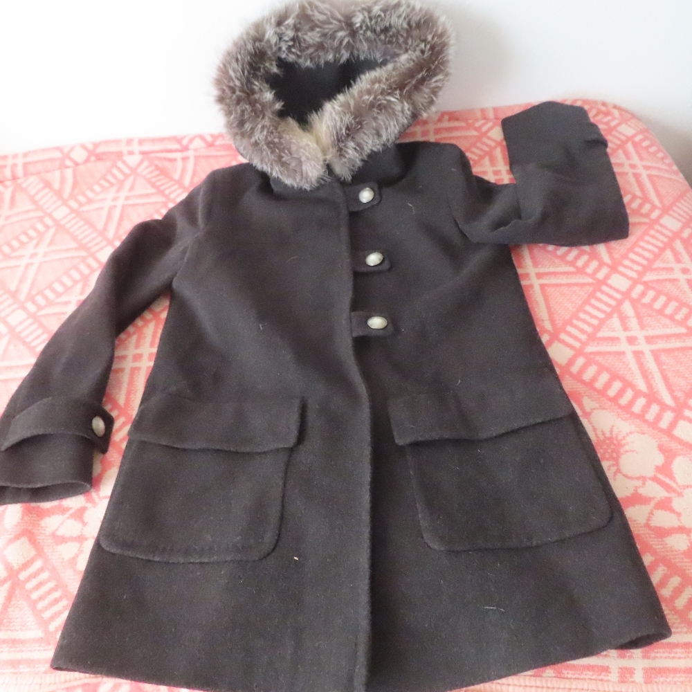 FLEURETTE Loro Piana ITALY Wool Coat Women 8 FOX FUR Hood Black